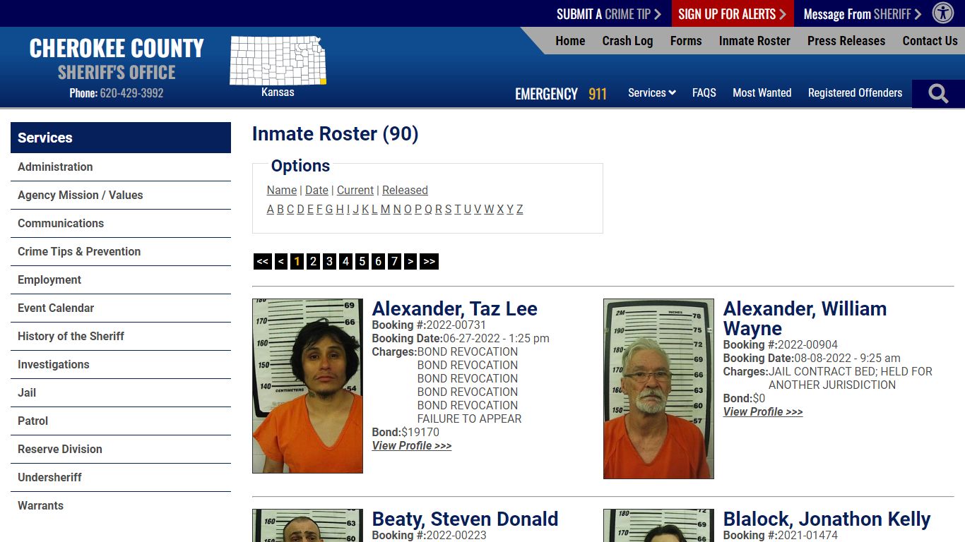 Inmate Roster - Current Inmates - Cherokee County Sheriff KS